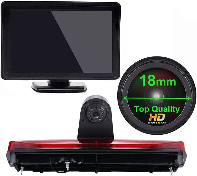HD IP68 Auto Transporter Brake Light Roof Rear View Reversing Backup Camera Parking System with Angle Adjustable Compatible with Ford Transit Connect Van MPV SUV Bus (Camera+4.3''Monitor)