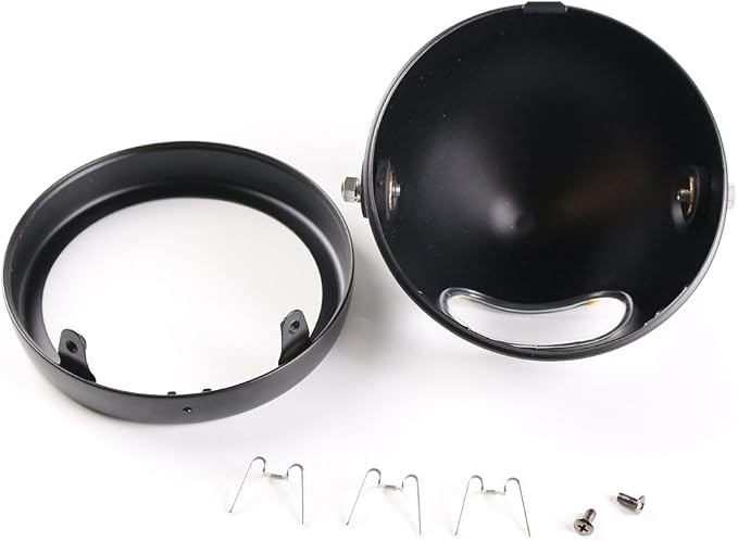 5.75inch 5-3/4 Black Motorcycle Headlight Smoked Amber Halo DRL with Matte Black Housing Bucket 32-40mm Fork Tube Side Mount Brackets Compatible with Motorbikes