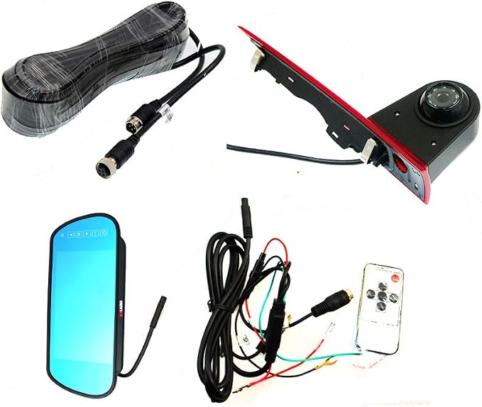 Brake Light Backup Camera Compatible for Ford Transit Custom Rear High Level Brake Light Reversing Parking Camera from 2012-2015 with 7 inch Clip-on Mirror Monitor