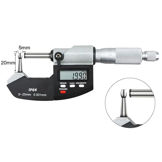 Reloading Micrometer Tube Ball Spherical Anvil Digital Electronic Micrometer Measuring Tool 0-1"/0-25mm Inch/Metric