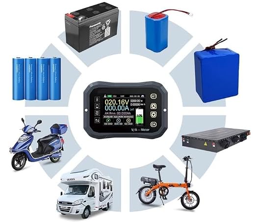600A Bluetooth Battery Monitor, Wireless Voltage Current Meter with Smart Shunt 0-120V + 2.4'' HD Display, Support APP Control Coulometer for 12V RV Boat Golf Cart Battery (KG-160F)