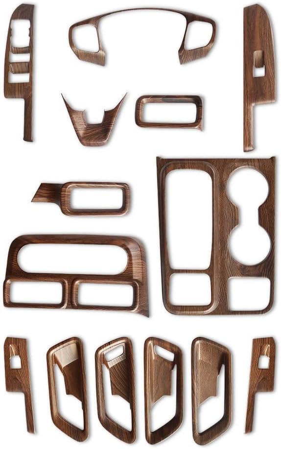 Muslogy for Maverick Set 14 Pcs Interior Decoration Trim Kit Overlays Steering Wheel Center Console Vent Window Switch Inner Door Cover Compatible with Ford Maverick 2022-2024 (Dark Wood Grain)