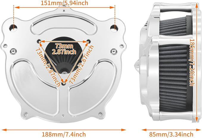 Air Cleaner Filter Aluminum Fit for Harley Touring Road King Street Glide Softail Sportster Dyna (Chrome Housing Grey Element, C For Touring 08-16,Softail 16-17,Trike 08-16)