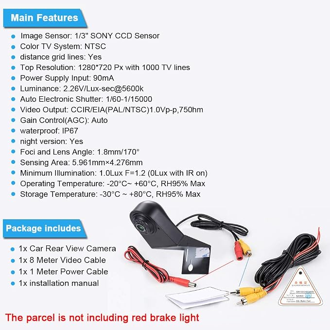 1280x720 Pixel 1000TV Lines 3rd Brake Light Reversing car Camera Brake lamp Parking Vehicle Camera Replacement for Ford Transit Connect 2014-2017 Transporter Business MPV SUV Bus Waterproof