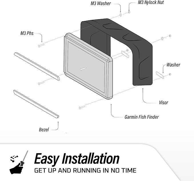BerleyPro Garmin Fish Finder Visor — Sun Cover & Glare Reduction — Fits Echomap UHD/UHD2/Ultra, GPSMAP, Striker, Echomap Chirp & More — CNC Machined ASA Plastic
