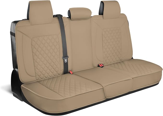 MotorBox Premium Napa Leather Rear Seat Cover - Semi Universal Fit for Most Cars, Truck & SUV - Beige Back Seat Protector - Anti-Slip, Durable Bench Cover - Easy Install, Luxury Car Interior Upgrade