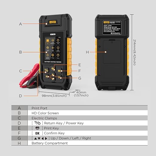 AUTOOL Car Battery Tester 12V 24V Automotive Battery Load Tester 30-2000 CCA, Battery Tester with Printer, Support Lithium Battery, Cranking & Charging & Leakage Test, Data Review Protection