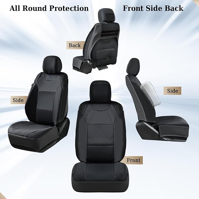 Coverado Canvas Car Seat Covers Full Set, Waterproof Seat Protector Car Seat Cushions, Seat Covers Compatible Custom Fit for 2015-2026 Ford F150 & 2017-2026 Ford F250 F350 F450, Full Set, Black