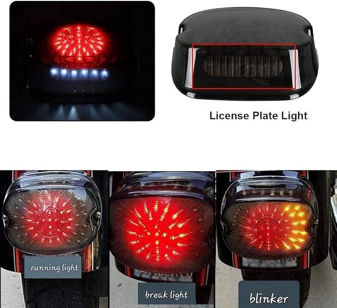MZS Motorcycle Cover + Tail Light Compatible with Sportster Softail Dyna Road King Electra Glide Street Bob Fatboy