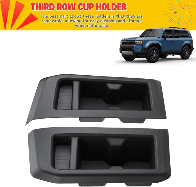 2 Pack Rear Cup Holder Inserts for Toyota Land Cruiser 1958 250 LC250 Prado Accessories 2025 - Third Row SUV Trunk Cup Holder Liners - Protector Cup Drink Coaster Black Car Interior Accessories - TPE