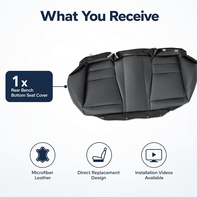 NLQR Black Rear Bench Bottom Replacement Seat Cover Compatible with Honda Accord 2008 2009 2010 2011 2012