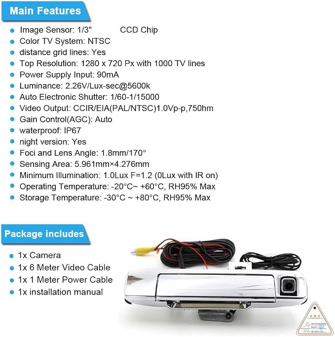 1280 * 720 Pixels HD Car Rear View Trunk Handle with Switch Parking Rear View Reverse Back up Camera, Replacement for Isuzu D-MAX DMAX 2012-2014 / Isuzu D-MAX DMAX 2015-2018