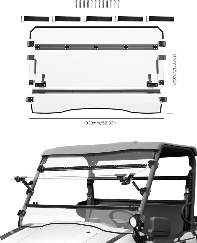 3-in-1 Flip Up Windshield for Kawasaki Mule Pro MX,Clear 1/5" Hard Coated Front Flip Windshield UTV Adjustable Windscreen for Kawasaki Mule Pro MX 2019-2026 Accessories,Can Open/Vented/Closed