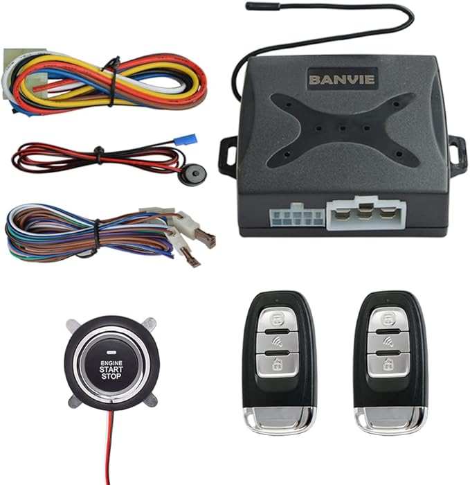 ① Car Keyless Entry System + ② Remote Engine Starter + ③ Push to Start Stop Iginition Kit Button (connect to car horn)