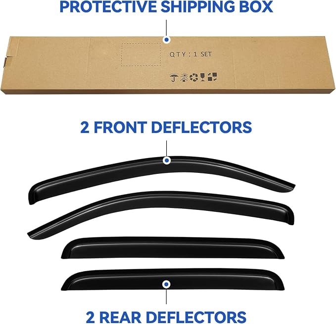 Window Visors Rain Guards for 2005-2015 Toyota Tacoma Double Cab, Out-Channel Window Vent Wind Deflectors Visors Shades for 05-15 Tacoma