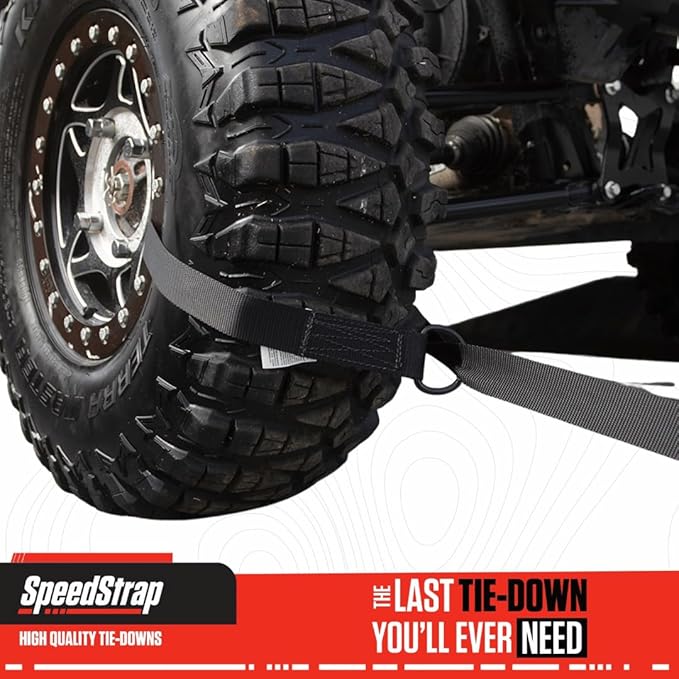 SpeedStrap Through Wheel Tie-Down, Black 1.5" x 10' Strap - Secure UTV to Trailer, 4,000 lb Max Capacity - Premium Ratchet Mechanism, Easy Loop Design
