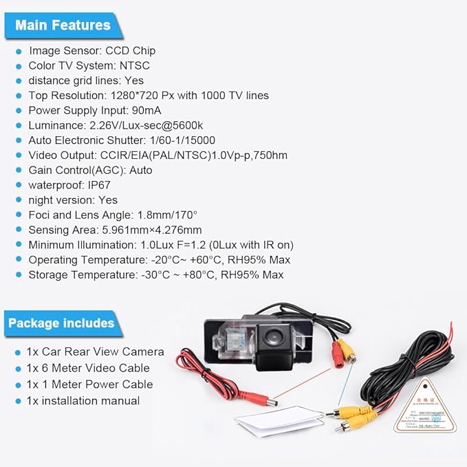HD Waterproof Car Rear View Backup Camera Vehicle-Specific License Plate Light Reverse Camera, Parking Safety Assistant System Night Vision, Replacement for Fiat 500X Petrol Diesel SUV FWD 334