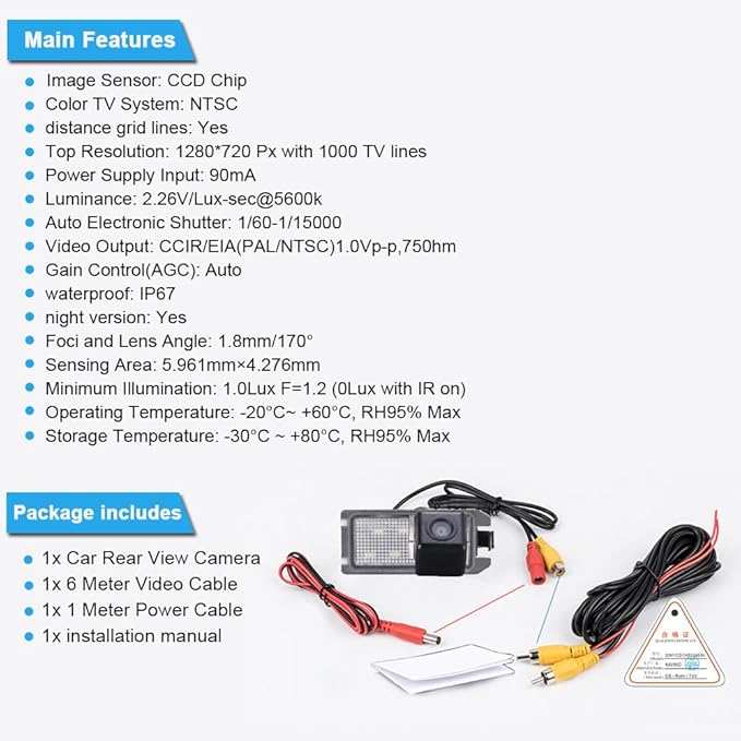 HD Car Rear View Backup Camera Vehicle-Specific License Plate Light Reverse Camera, for Dodge Viper Coupe Jeep Compass M6 M7 MP MV Grand Cherokee IV WK WK2 Mopar Van Patriot MK74 Levante SUV