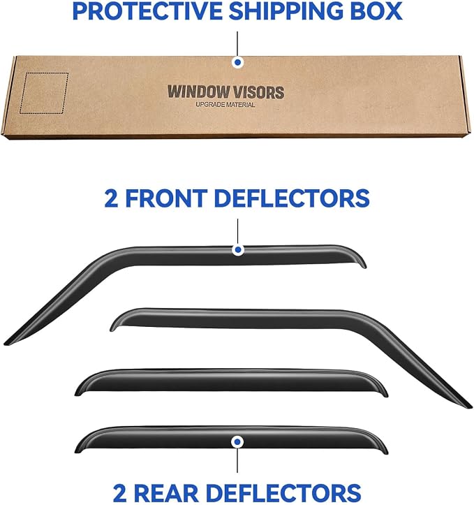 Window Visors Rain Guards for 2018-2026 Jeep Wrangler JL Unlimited & 2020-2026 Jeep Gladiator, Out-Channel Window Vent Wind Deflectors Visors Shades for 18-26 Wrangler JLU 4-Door