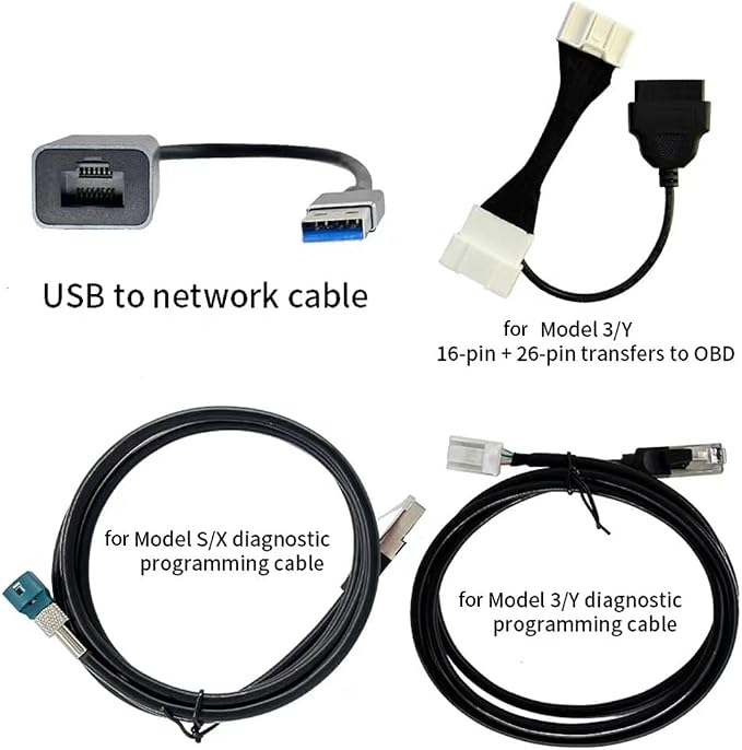 6 Pcs Diagnostic Cables Set for Tesla Model 3, Y, S, X, OBD2 Connector Work Scanner RJ45 USB LAN Diagnostic Tools Adapter for 1137658-00-C,1013230-00-A