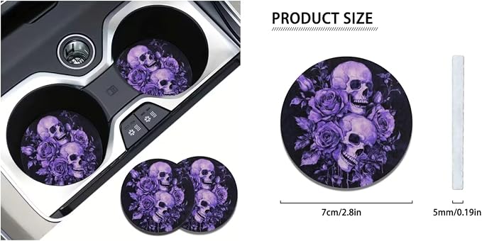Ystardream Purple Skeleton Car Seat Covers Full Set - 11 Pcs Automotive Accessories with Rubber Steering Wheel Cover, Auto Seat Belt Covers & Keychain, Gothic Style Universal Fit for Night Driving