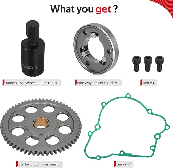 JAVIK Starter Clutch One Way Bearing Idler Gear Gasket & 30mmx1.5 Flywheel Puller Tool Kit For Kawasaki Bayou 220 250 KLF220 KLF250 1988-2011