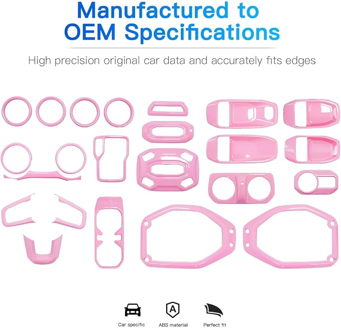 Barong for Jeep Wrangler JL JLU 2018-2023 Accessories Steering Wheel Door Handle Air Conditioning Vent Cup Holder Reading Light Headlight Gear Cover 23PCS Full Set Interior Trim Kit (Pink)