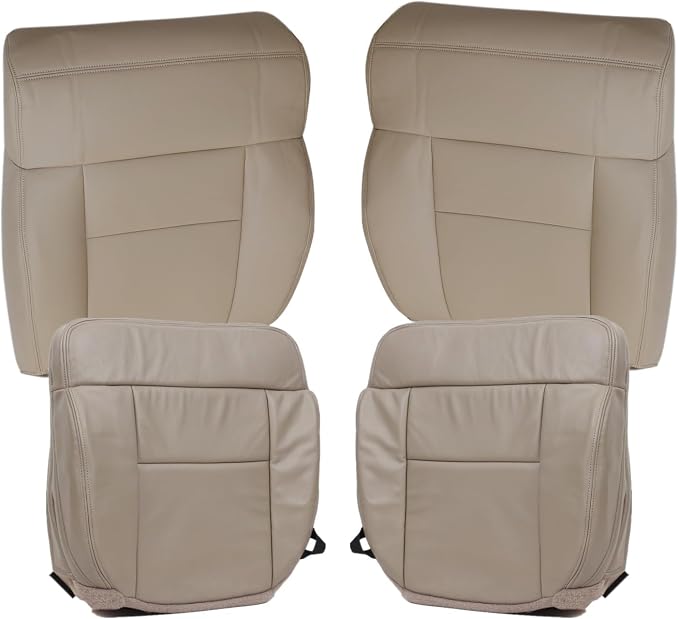SecosAutoparts Driver & Passenger Side Bottom & Top Lean Back Leather Seat Covers Beige Tan Compatible with Ford F-150 Lariat XL XLT STX 2005 2006 2007 2008