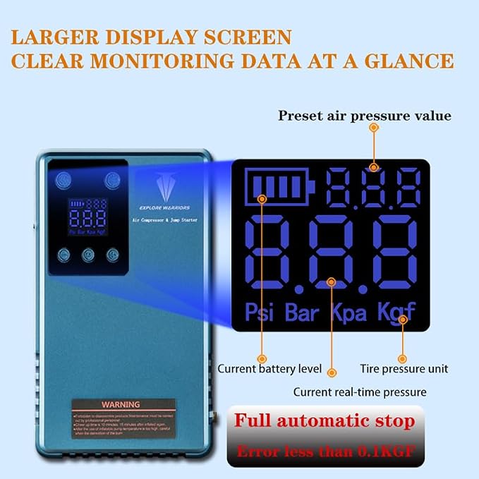 Jump Starter with Air Compressor Battery Booster Power Pack,Powerbank,Portable Electric Car Tire Inflator, Digital Tyre Inflator Air Compressor,Auto-Stop Portable Car Tyre Pump