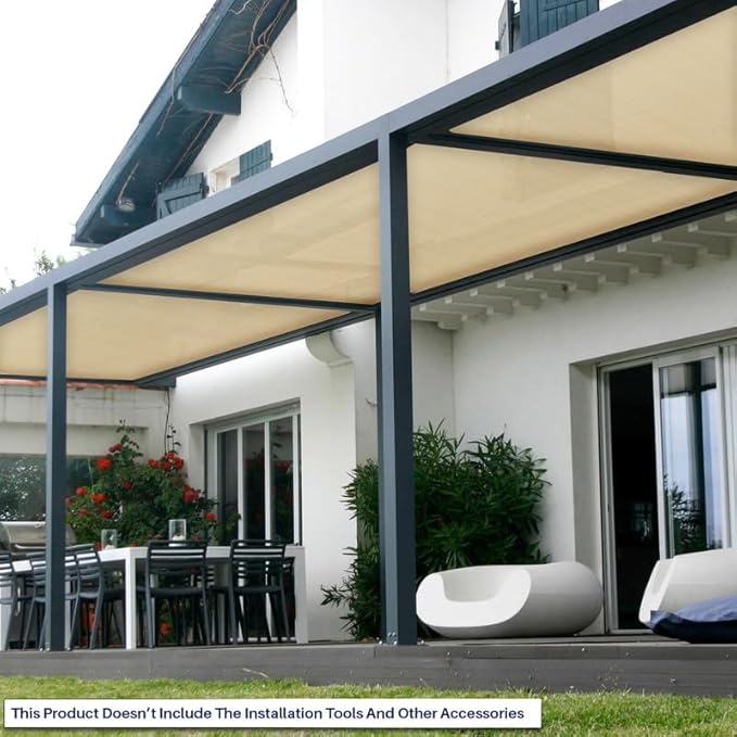 Windscreen4less 8'x15' Sun Shade Fabric Roll Shade Cloth Cover Wind Screen UV Block for Outdoor Pergola Patio Backyard Garden Greenhouse, Beige