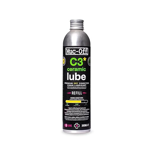 Muc-Off C3 Dry Chain Lube, 10.14 fl oz - Ceramic Bike Lube Refill, Bike Chain Oil, Chain Wax for Wet Weather Conditions - Bike Lubricant and Bicycle Chain Oil