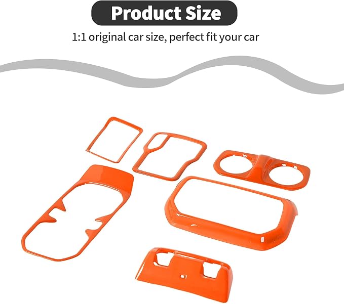 6PCS Interior Trim Kit Fit for 2018-2024 Jeep Wrangler JL JLU & Jeep Gladiator JT,Center Console Rear Outlet Window Switch 4W Drive Gear Shift Cup Holder Trim Cover(Orange)