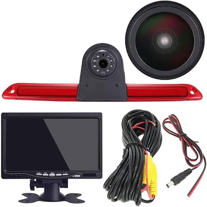 1280 * 720 Pixels Car Third Roof Brake Lamp Rear View Backup Camera Replacement for VW Crafter Caravelle 2007-2015 Mercedes Benz Sprinter W906 OEM:A9068200456 2DA009511+7" Reverse Monitor