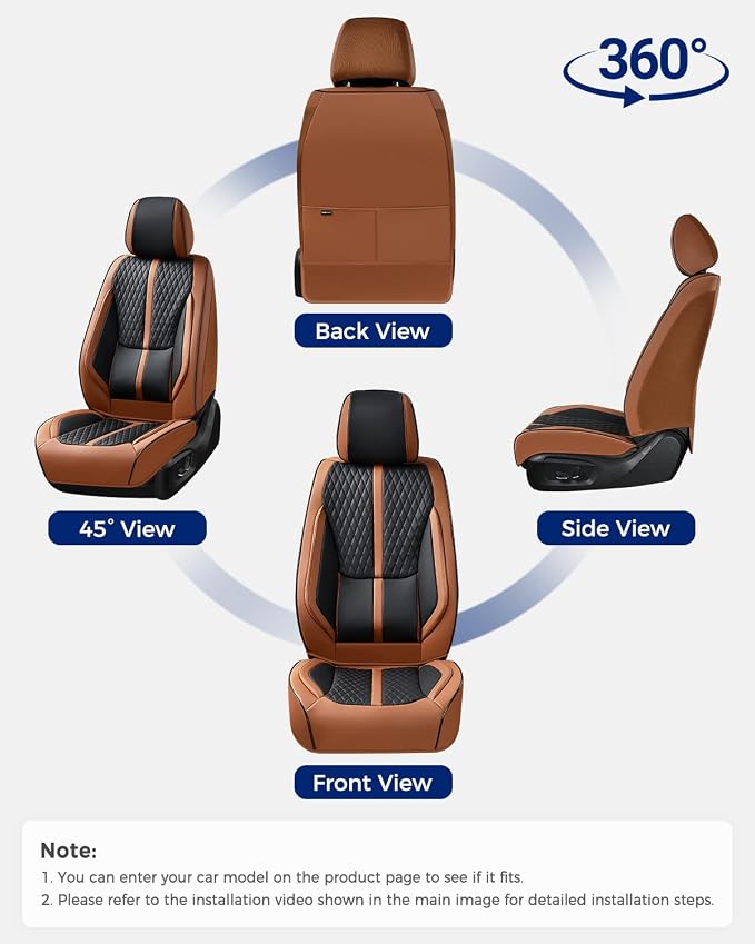 Huidasource Front Seat Covers, Luxury Nappa Leather Driver Seat Cover with Airbag, Lumbar Support, Cooling&Heating, Seatbelt Buckles, Front Seat Cover Universal Fit for Most Cars SUV Trucks, Brown