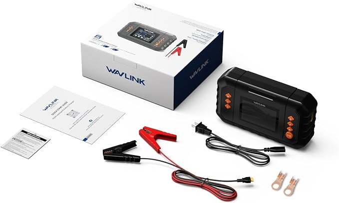 WAVLINK 450W Smart Battery Charger, Max. 35A Trickle Charger with LCD Display, for 6V/12V/24V Lead-Acid/Lithium/LiFePO4 Batteries, Battery Maintainer and Desulfurizer for Cars, Boats, Motorcycles