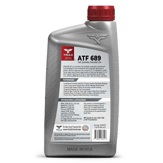 TRIAX ATF 689 Full Synthetic for ZF 6HP, 8HP, 9HP Transmissions | Compatible with Jeep, Chrysler, Dodge RAM, Audi, BMW, Land Rover, Mercedes Benz, Porsche, and More (6 Quart Pack)