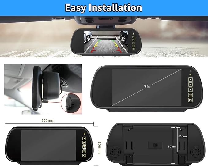 18mm HD Car Third Roof Top Mount Brake Light 3 Rear View Camera Parking Safety Assistant System, Night Vision for VW Crafter Caravelle/Mercedes Benz Sprinter W906 (with 7-inch Rearview Mirror)