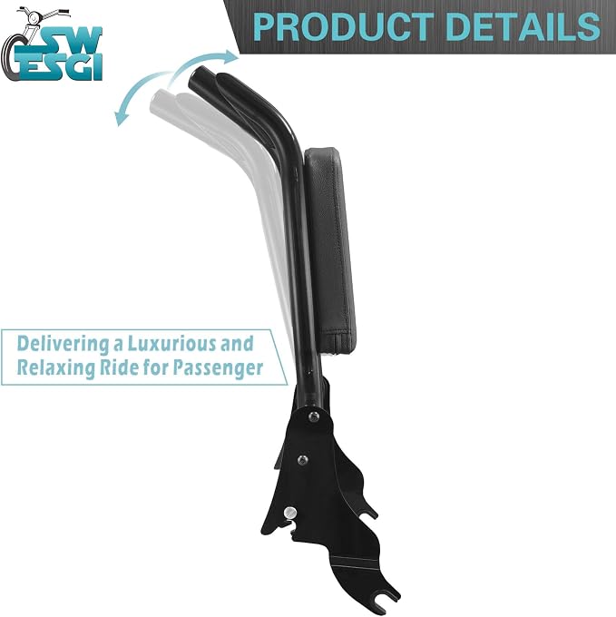Detachable Adjustable 24” Sissy Bar Passenger Backrest Fit for Harley Touring | 2009-2026 Street Glide Road Glide Road King Electra Glide Gloss Black
