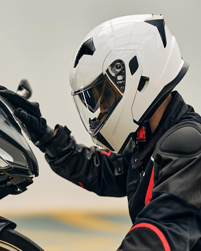 ILM Motorcycle Modular Full Face Helmet for Adult Flip up Dual Visor LED Tail Light Optional DOT