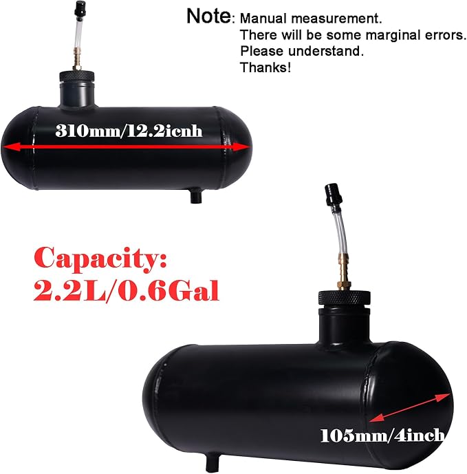 JMCHstore Side Aluminum Mini bike Gas Fuel Tank Cylinder 4x12'' for Coleman Baja Montser Mega moto Predator Hemi non 212 Engine, Massimo Axis RealTree Motovox Mototec Gas Bike, Go Kart Parts (Black)