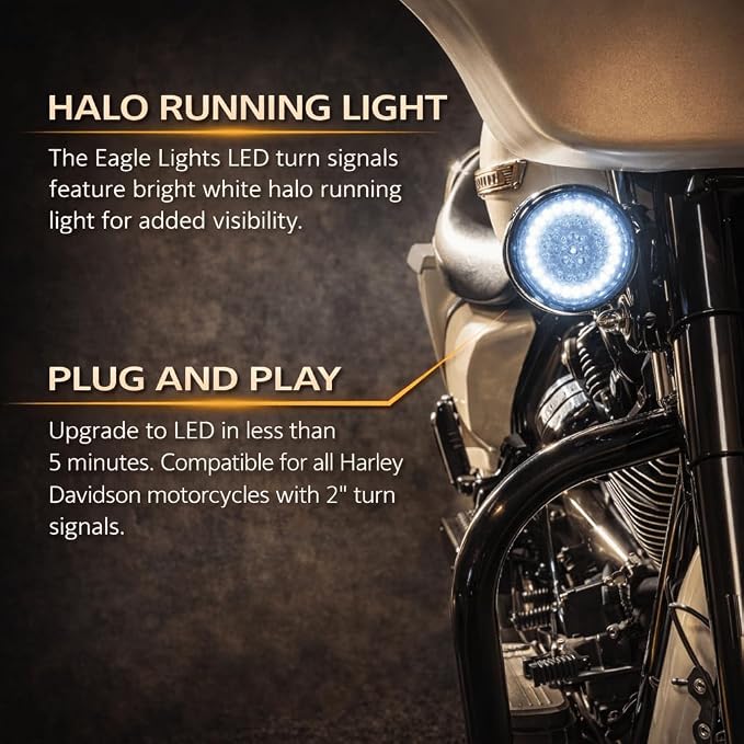 Eagle Lights 8748TS 2" Front LED Turn Signals with White Halo Running Lights - Generation I / 1157 Base
