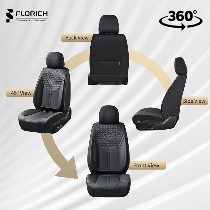 FLORICH Seat Covers, Car Seat Covers Full Set, Luxury Nappa Leather Seat Covers, Breathable and Waterproof Car Seat Protector 5 Seat, Automotive Seat Covers Universal Fit for Most Cars-Coal Black