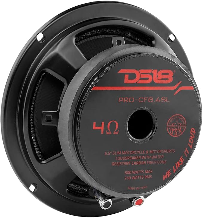 DS18 PRO-CF6.4SL 6.5" Slim Speaker 500 Watts RMS Max Power 4-Ohms Carbon Fiber Cone Water Resistant Mid-Bass Loudspeaker - Great Speaker for Motorcycles and Powersports - 1 Speaker