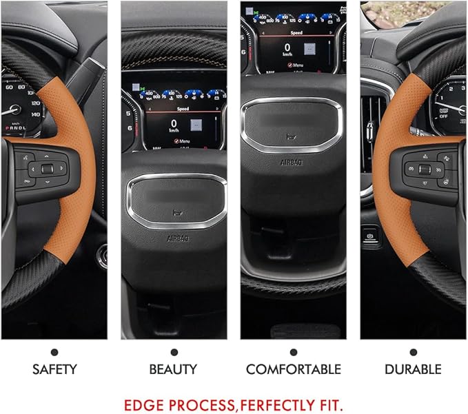 MEWANT Hand Stitch Car Steering Wheel Protector Wrap Cover for GMC Sierra 1500 2019-2023 / Sierra 1500 Limited 2022 / Sierra 2500 2020-2024 / Sierra 3500 2020-2024 / Yukon (XL) 2021-2023 Accessories