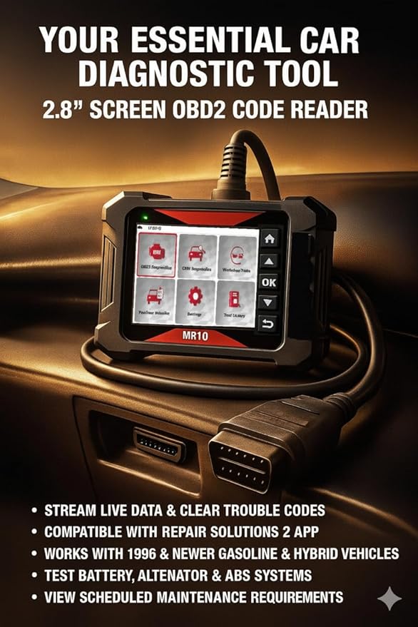 New! MR10 2.8 in Screen OBD2 Code Reader w/Live Data, ABS & Oil/Battery Reset, Wireless App Integration, Vehicle History & Recall Alerts — Compatible with Maddox Models for 1996+ OBD2 Cars & Hybrids