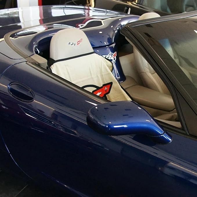 SR1 USA C5 Corvette Seat Cover Seat Towels - 100% Cotton - Interior UV Protection with Crossed Flags Logo for 1997-2004 C5 & Z06 Corvettes Accessories (Tan, Set)