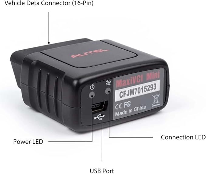 Autel MaxiVCI VCI Mini OBD2 Scanner Bluetooth Universal Communication Interface Equipment OEM Diagnostic Functions Work with Autel Scanner MK808BT MK808TS MX808TX MP808TS MS906S TS608