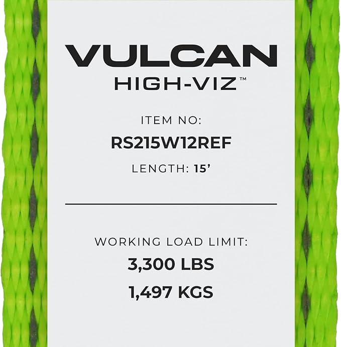 VULCAN Ratchet Strap with Wire Hooks - 2 Inch x 15 Foot - 2 Pack - High-Viz - 3,300 Pound Safe Working Load