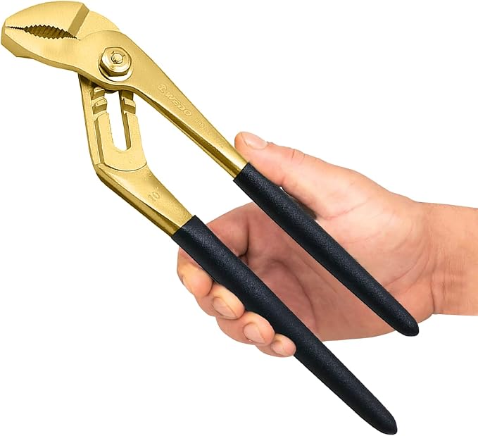 WEDO Brass Pliers Set - 4pc Non-Slip Handle, 8" Snipe Nose, 6" Slip Joint, 7" Diagonal Cutting, 10" Groove Joint