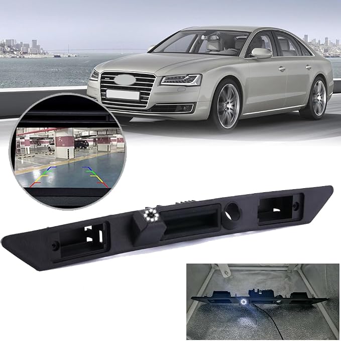HD Auto 8LED 170° Wide Angle Rear View Reverse Trunk Handle Backup Camera Compatible with Audi A3 8P/8V 8PA S3 V6/A4 B7 S5/sedan/RS4/A5 RS5/A6 C6/A8 S8/Q7/RS3/S4/RS6/Seat Exeo 3R2/V W Plus RS (NO.A)